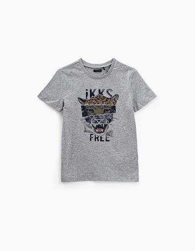 Camiseta gris jaspeado medio visual leopardo niño  - IKKS