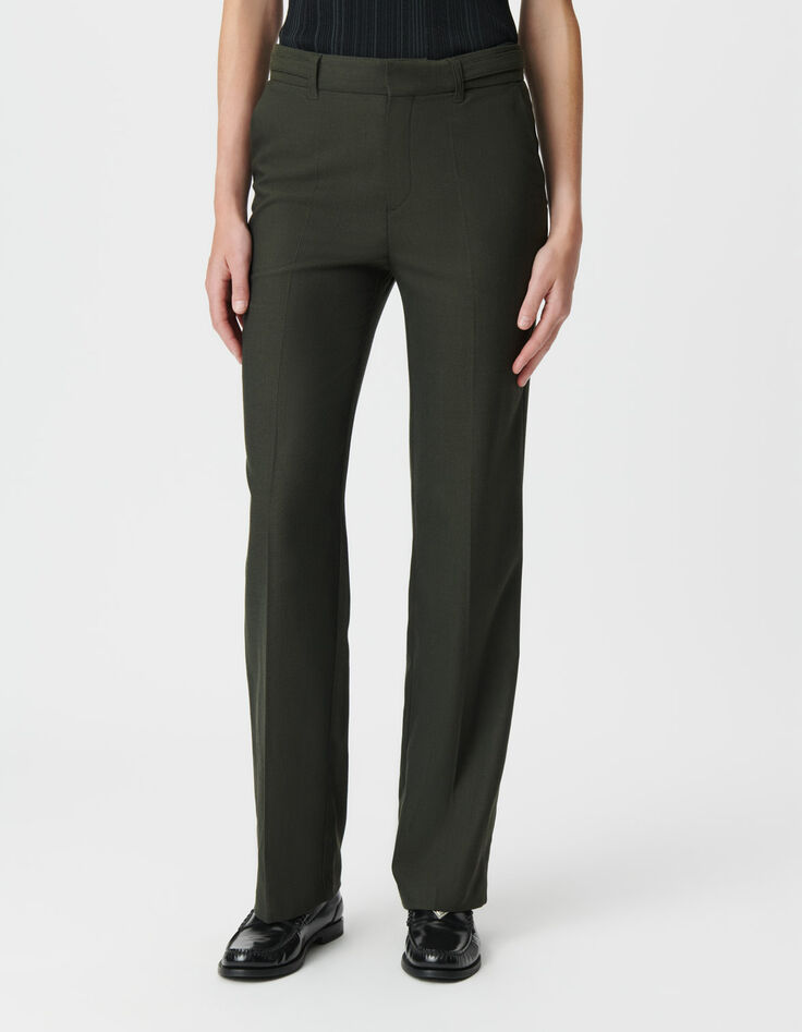 Women’s khaki micro-herringbone suit trousers-3