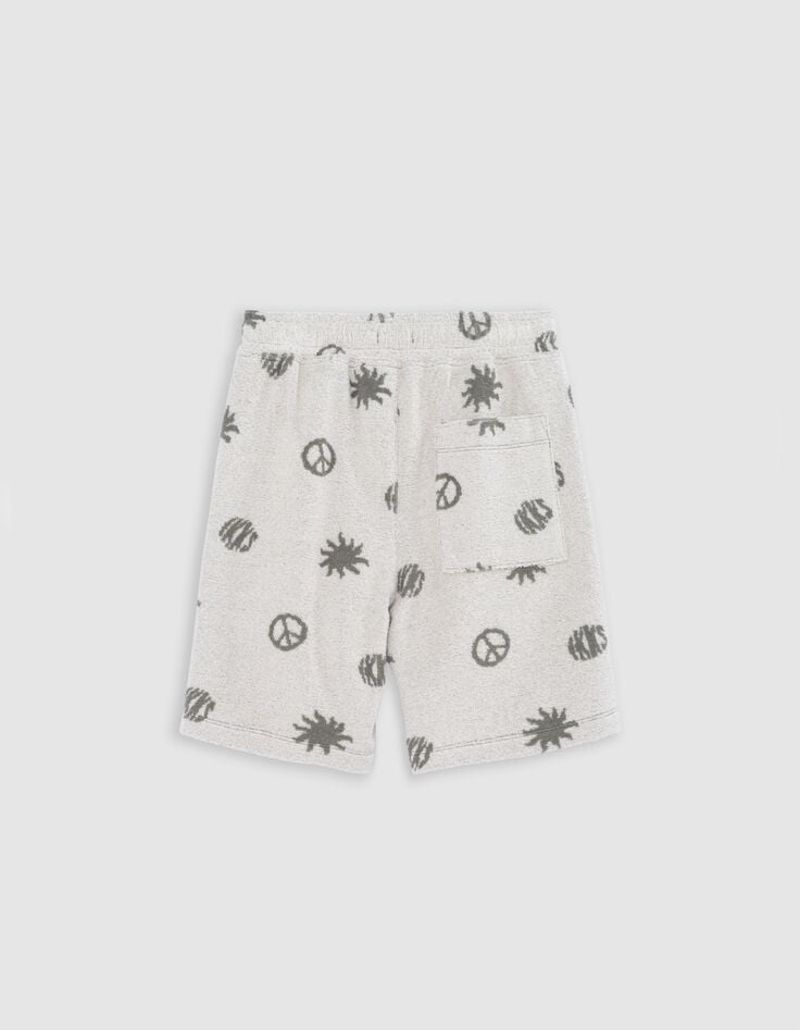 Khaki Jungenbermudas, Frottee, Peace-and-Love-Motive-4