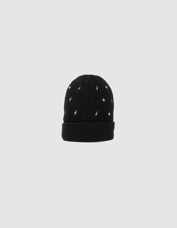 Gorro negro punto bordados estrellas rayos dorados niña-3
