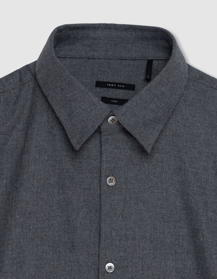 Men's grey slim cotton flannel shirt-2