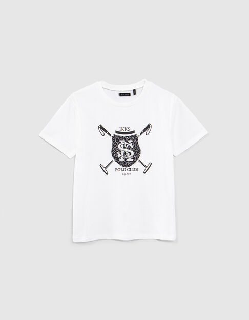 Boys’ off-white T-shirt with IKKS-embroidered crest - IKKS