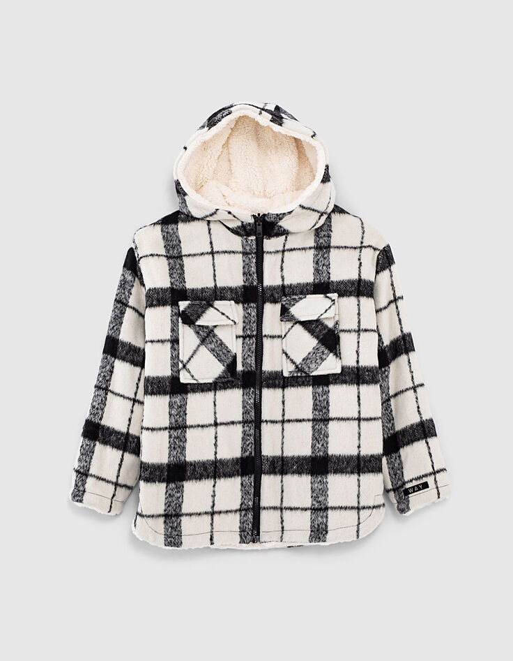 Schwarzer 3-in-1-M&auml;dchenparka und Wendeoberhemd mit Karos-2