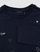 Marineblaues Mädchen-T-Shirt Stickereien und Strass-2