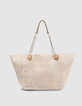 Tas 1440 ecru gehaakt leren fluwelen camel Dames-2