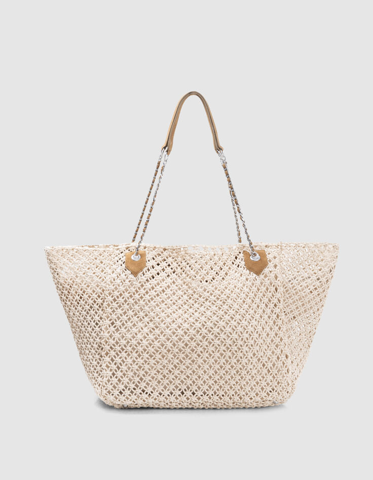 Tas 1440 ecru gehaakt leren fluwelen camel Dames-2