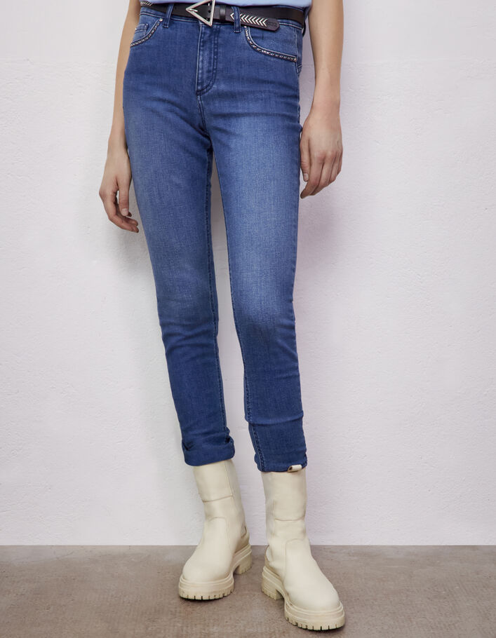 Women’s blue studded sculpt-up mid-waist slim jeans - IKKS