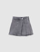 Short skirt in grey pleated denim for girls-1