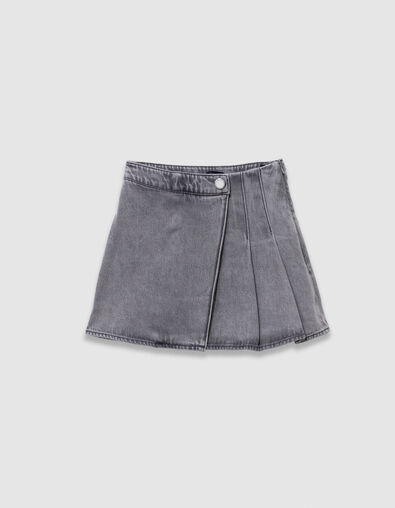 Short skirt in grey pleated denim for girls - IKKS