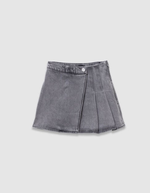 Short skirt in grey pleated denim for girls - IKKS