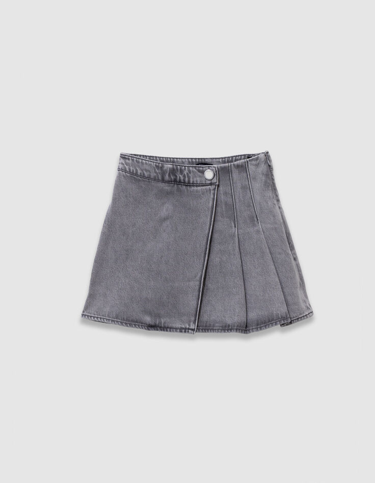 Short skirt in grey pleated denim for girls-1