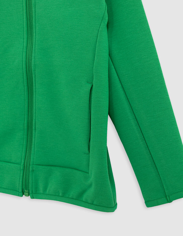 Boy's green zipped cardigan, slogan embroidered on back-5