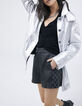Short noir taille haute en cuir motif damier Femme-4