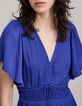 Women's royal blue crumpled dress with butterfly sleeves-3