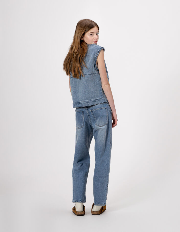 Veste sans manches en jean bleu fille-2 Veste sans manches en jean bleu fille-2