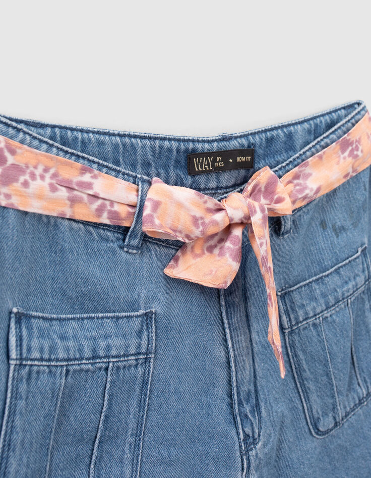Mädchen-Jeansshorts Bio, Gürtel, psychedelische Blumen-3