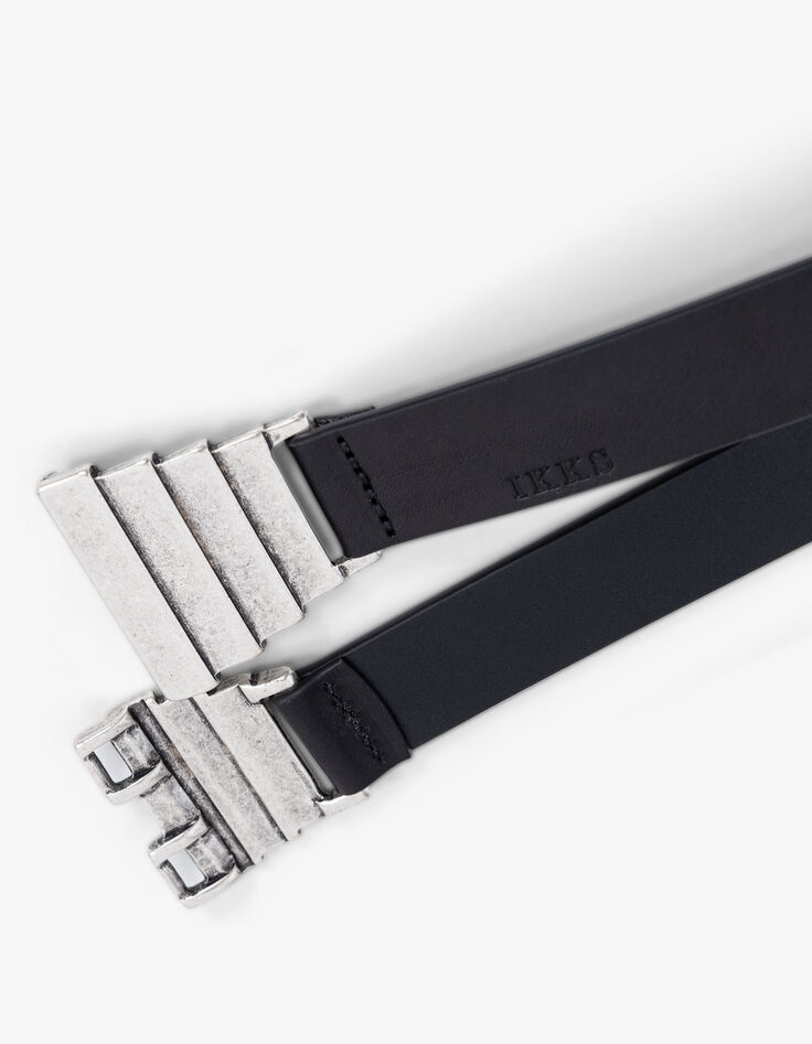 Women's black leather belt with metal buckle-3
