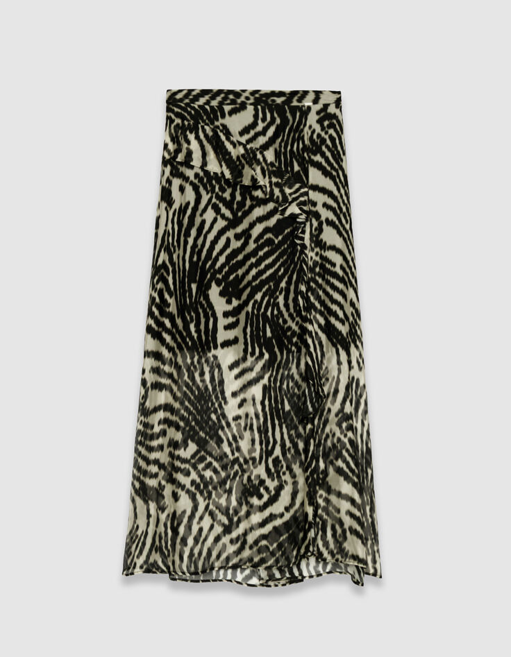 Women’s black ruffled long skirt with zebra print-5
