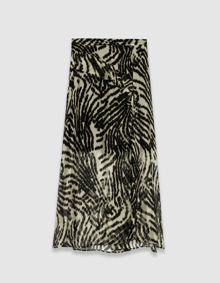 Women’s black ruffled long skirt with zebra print-5 Women’s black ruffled long skirt with zebra print-5