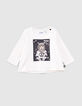 T-shirt écru bio visuel tigre-astronaute bébé fille-1