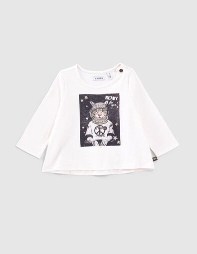 Ecru T-shirt bio opdruk tijger-astronaut babymeisjes - IKKS