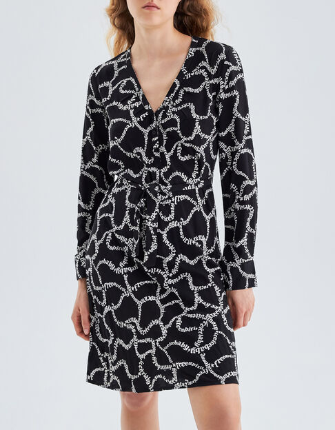 Robe noire à imprimé typo écru Femme - IKKS