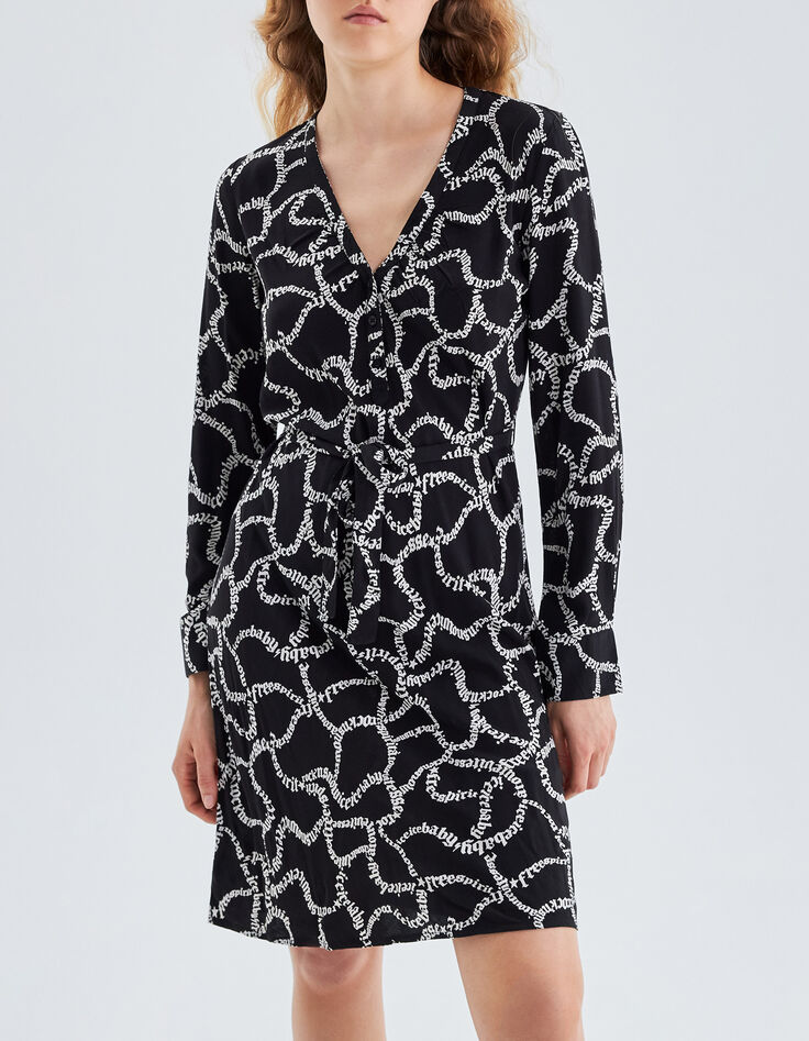 Women’s black dress with ecru lettering print-1