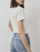 Tee-shirt col tunisien blanc cassé poche cloutée femme-5
