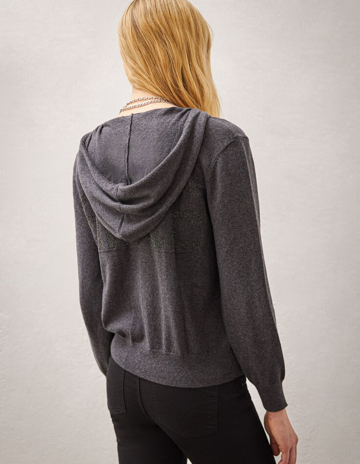 Women’s grey hooded cardigan with metallic rock intarsia-3