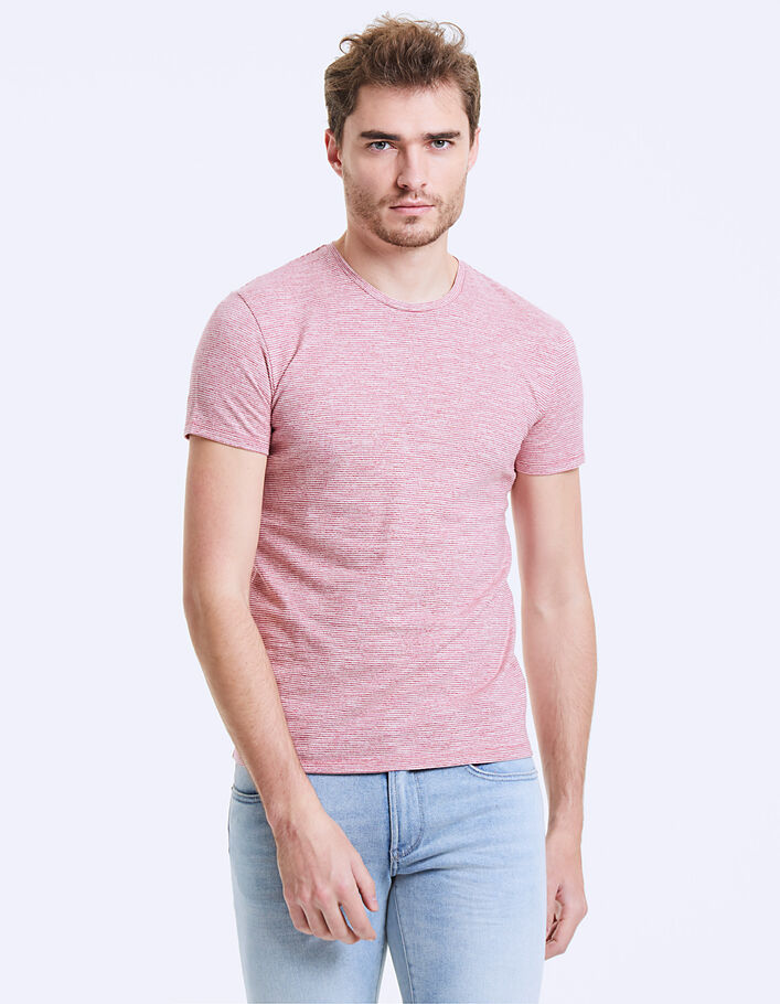 Men’s raspberry thin-striped T-shirt - IKKS