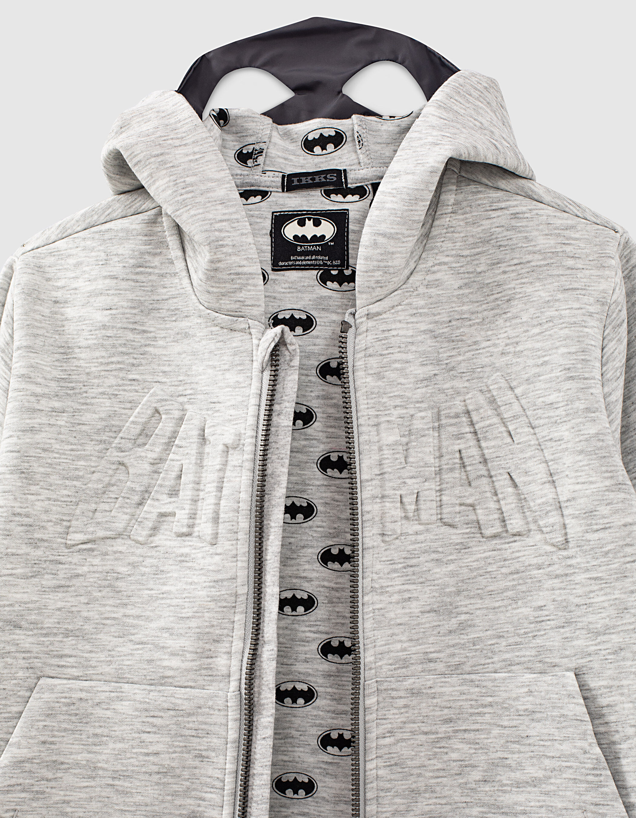 Boys grey IKKS BATMAN cardigan with mask hood