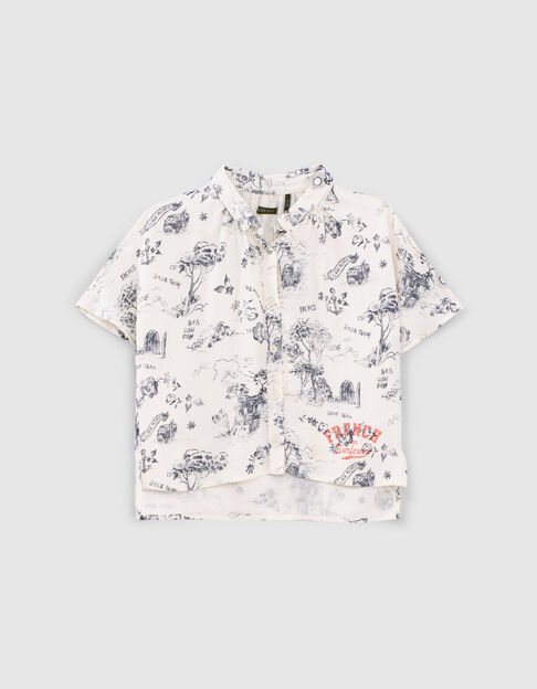 Blusa blanca Ecovero® estampado tela de Jouy niña