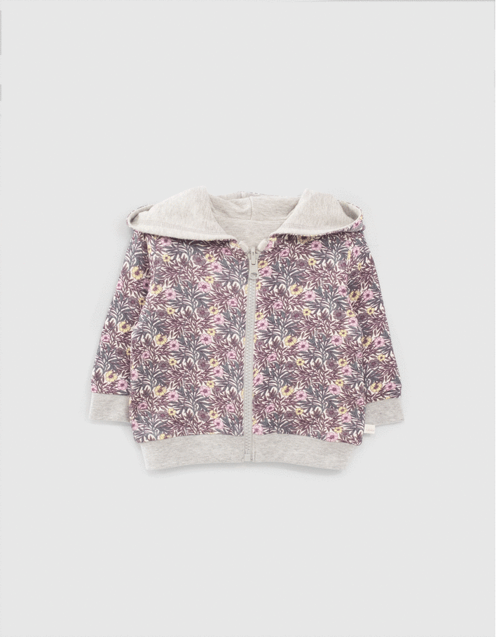 Udstråle Feed på Korean Baby girls' grey and plant print reversible cardigan