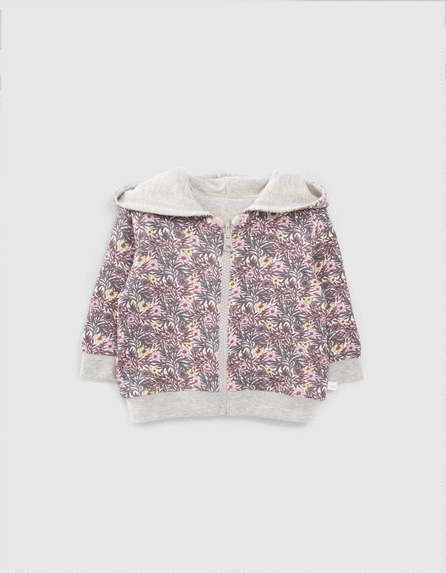 Baby girls' grey and plant print reversible cardigan