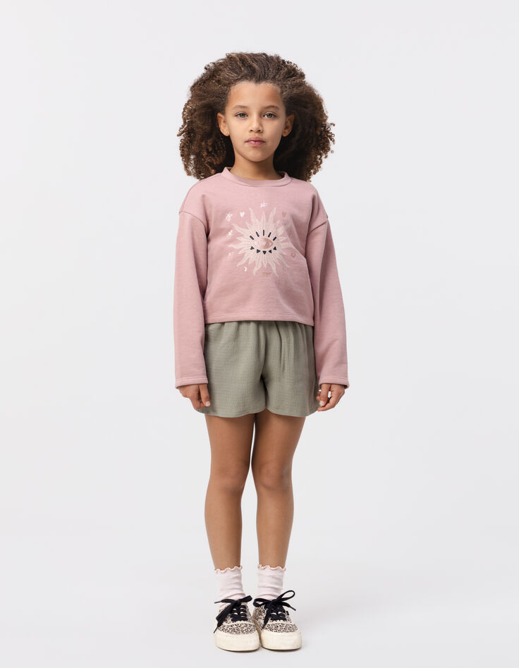 Sweat rose maxi œil-soleil et dessins pailletés fille-1