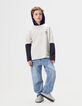 Grijs T-shirt biokatoen trompe l'oeil mouwen jongens-1