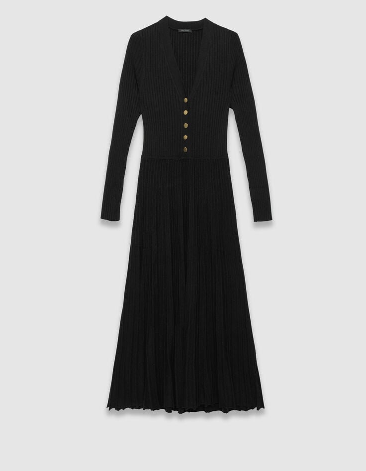 Robe longue noire tricot effet plissé Femme-5 Robe longue noire tricot effet plissé Femme-5