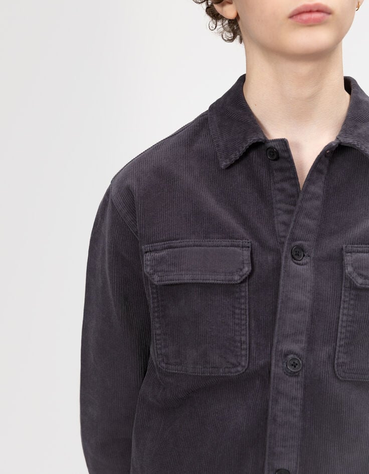 Chemise manches longues grise velours côtelé garçon-3 Chemise manches longues grise velours côtelé garçon-3