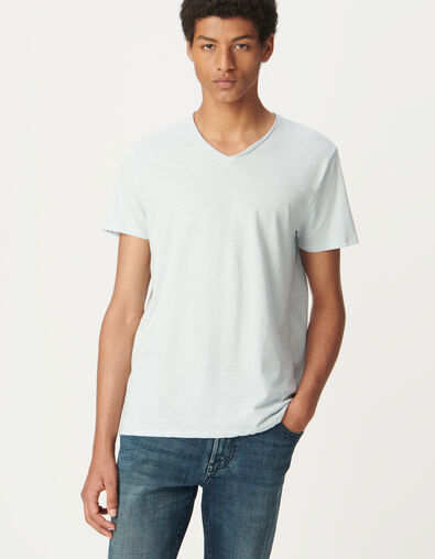 T-shirt L'Essentiel ciel coton bio encolure V Homme - IKKS