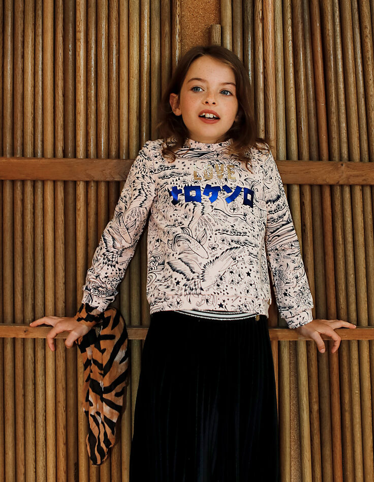 Girls’ pink Sakura, crane, Koi carp print sweatshirt-1