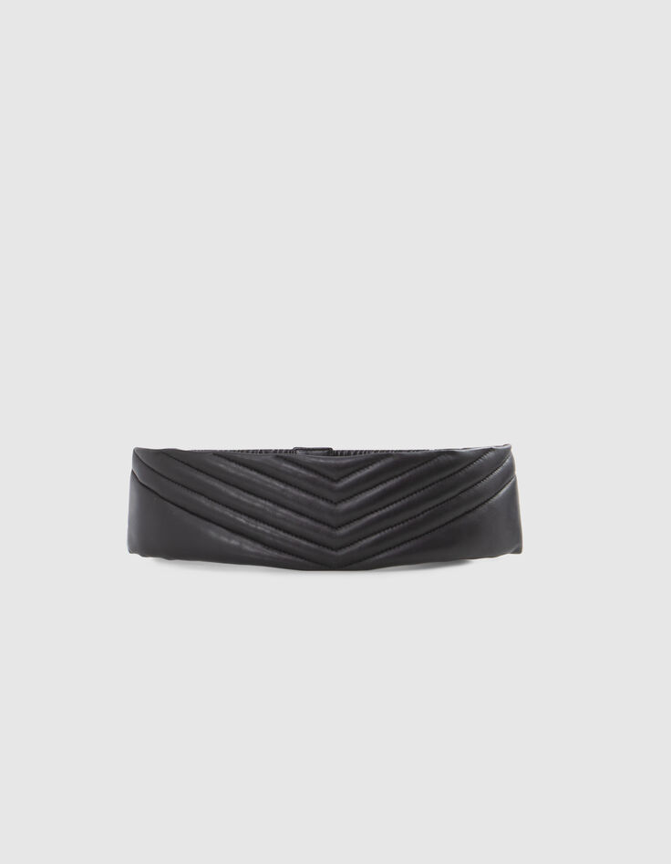 Cintur&oacute;n de vestir acolchado en espiga de cuero negro 1440-1