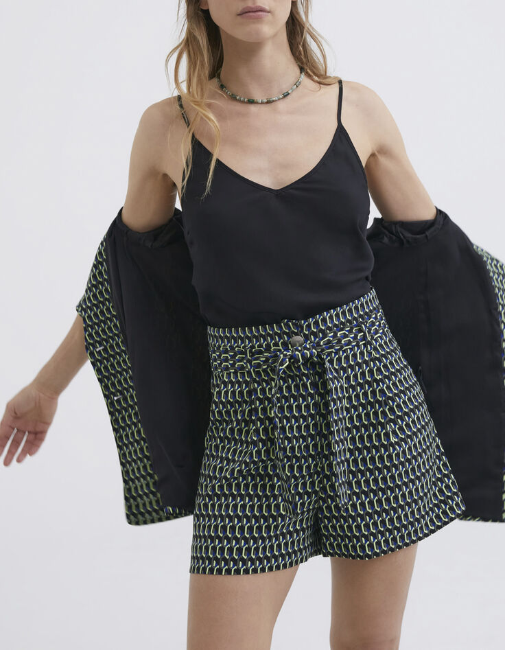 Shorts tiro alto negros estampado gráfico mujer-5