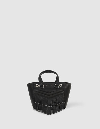 Damentasche 1440 Small aus schwarzem Leder mit Fransen - IKKS