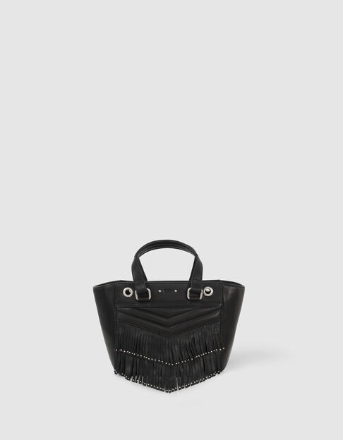 Women’s black leather fringed Small 1440 bag
