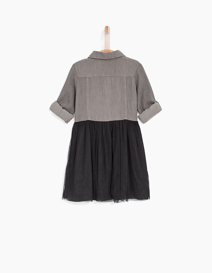 Robe-chemise grise en denim et tulle noir fille-4