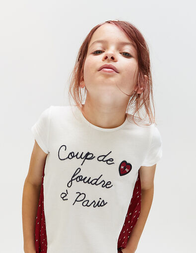 Weißes und rotes Mädchen-T-Shirt mit Print und Plissee - IKKS
