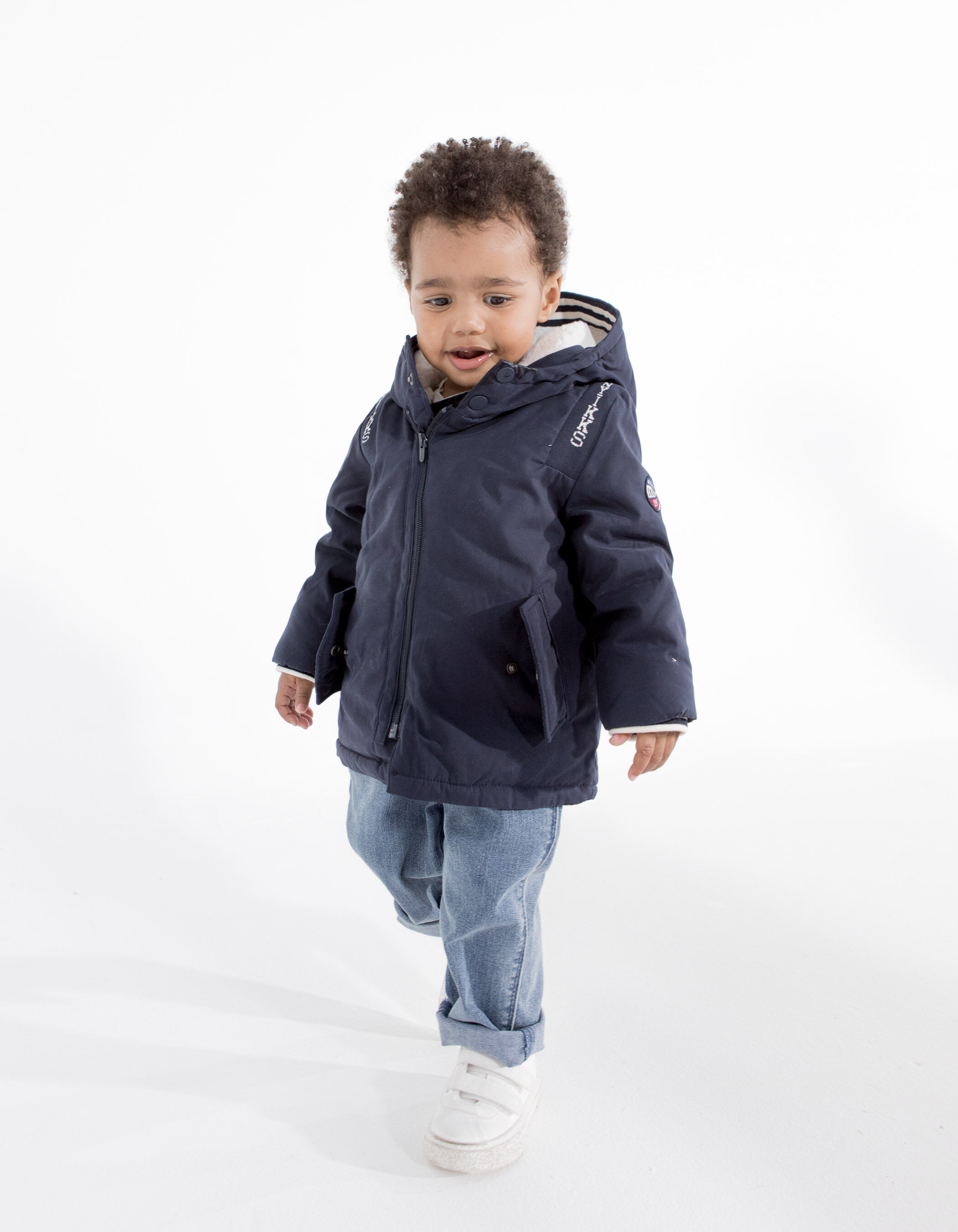 Parka marine fourree a capuche bebe garcon