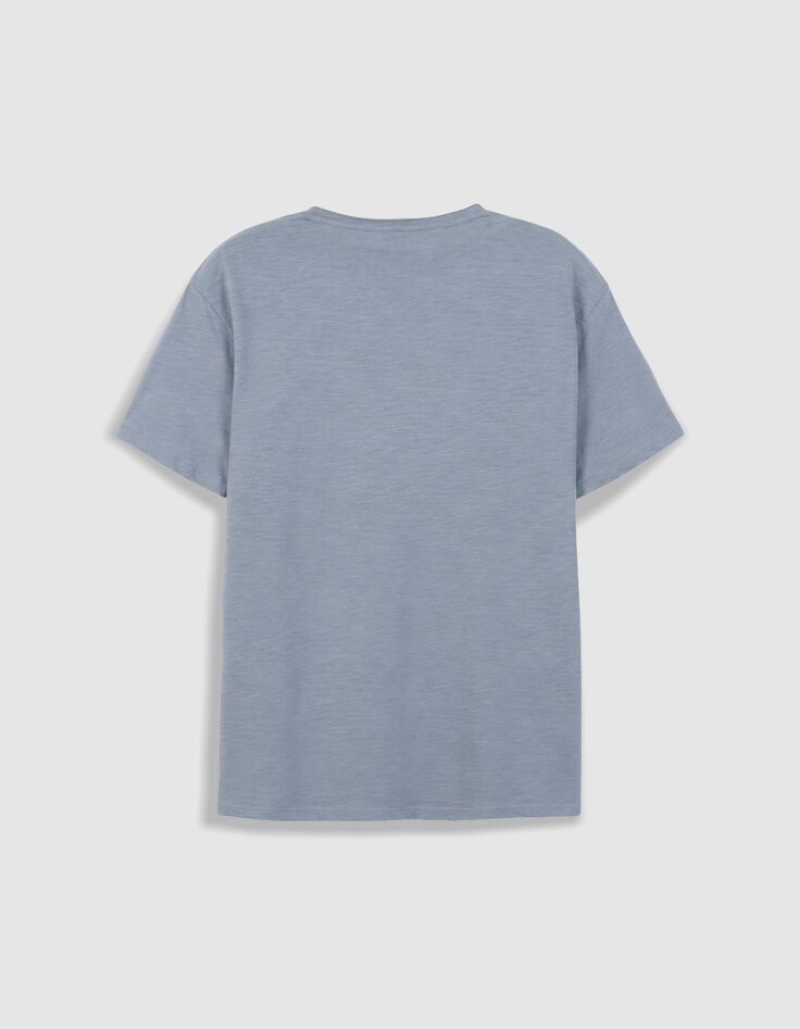 T-shirt encolure V bleu coton bio flamm&eacute; Homme-6