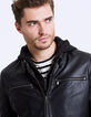 Blouson en cuir noir à capuche Homme-5
