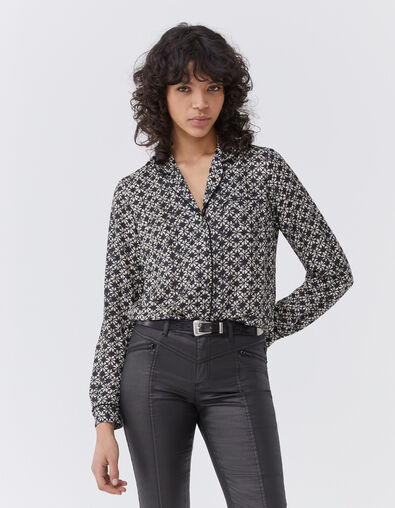 Hemdblouse Pure Edition in viscosezijde grafische bloem - IKKS